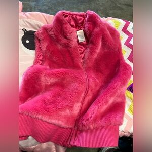 Girls Gymboree Pink Furry Zip-UP Vest Sleeveless M(7-8)
